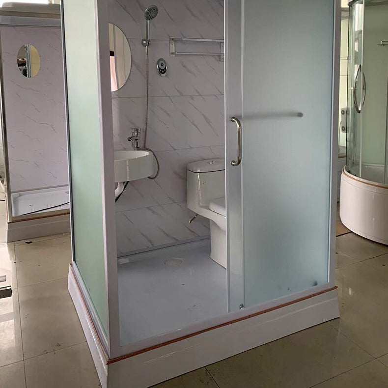 White Rectangle Shower Stall with Shower Base Tempered Glass Shower Stall