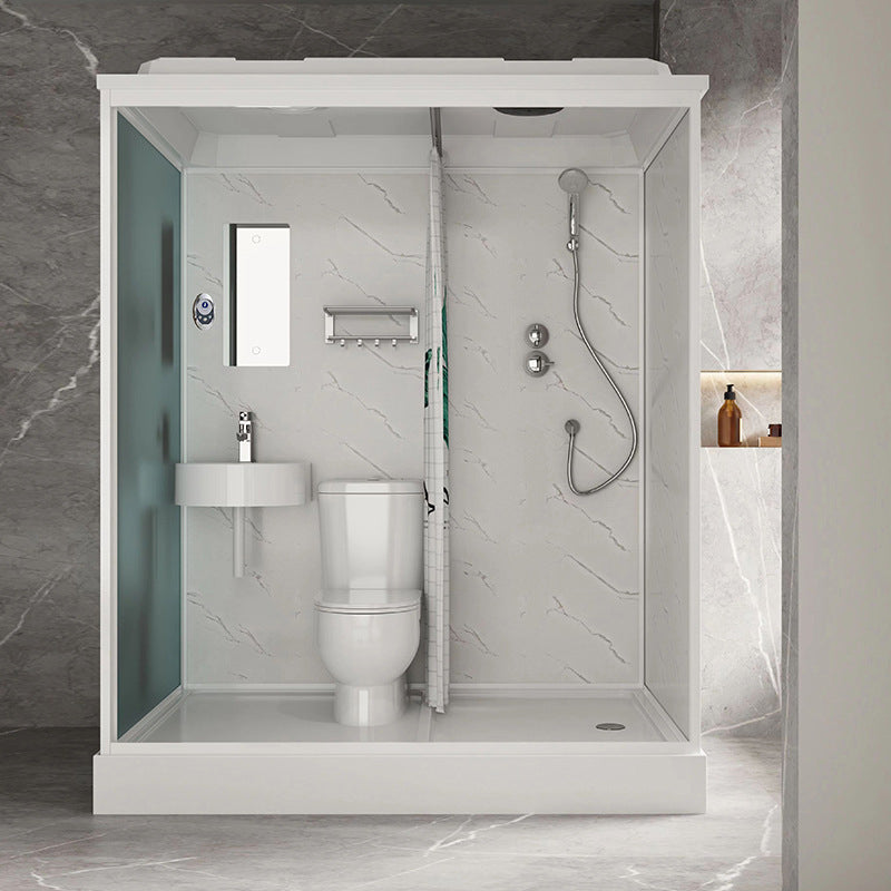 White Rectangle Shower Stall with Shower Base Tempered Glass Shower Stall