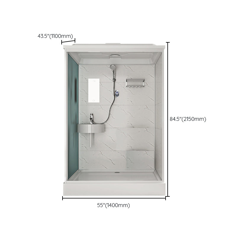 White Rectangle Shower Stall with Shower Base Tempered Glass Shower Stall