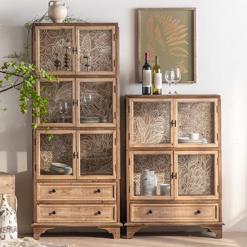 Traditional Oil Oak Curio Cabinet Glass Doors Hutch Buffet with Doors