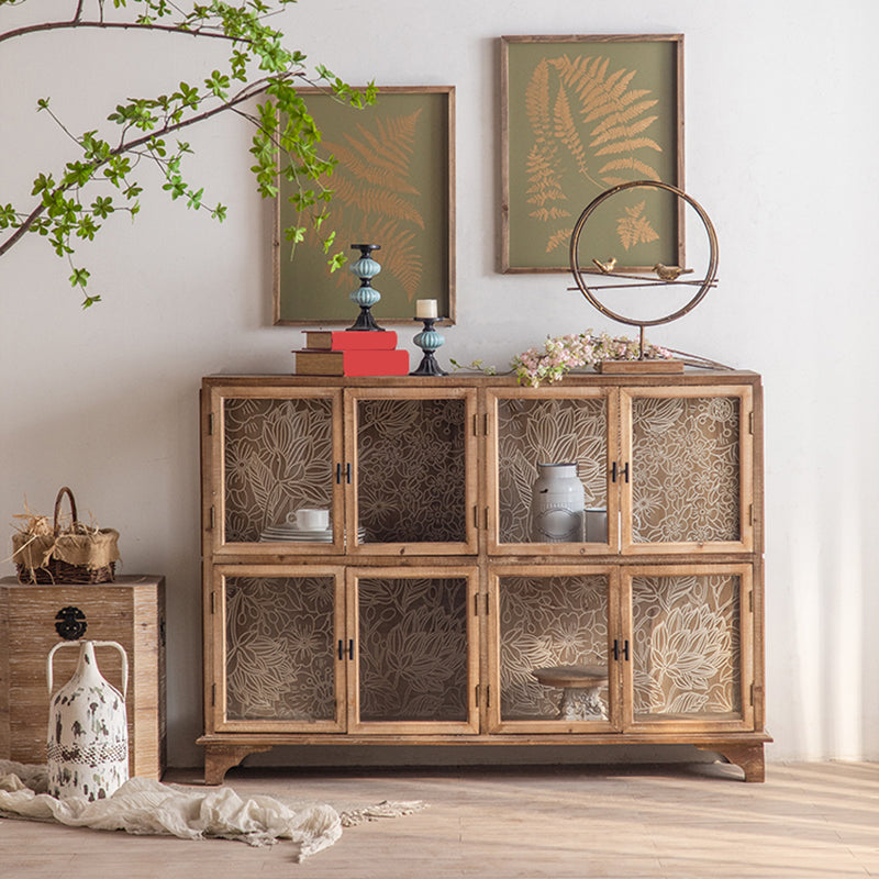 Traditional Oil Oak Curio Cabinet Glass Doors Hutch Buffet with Doors