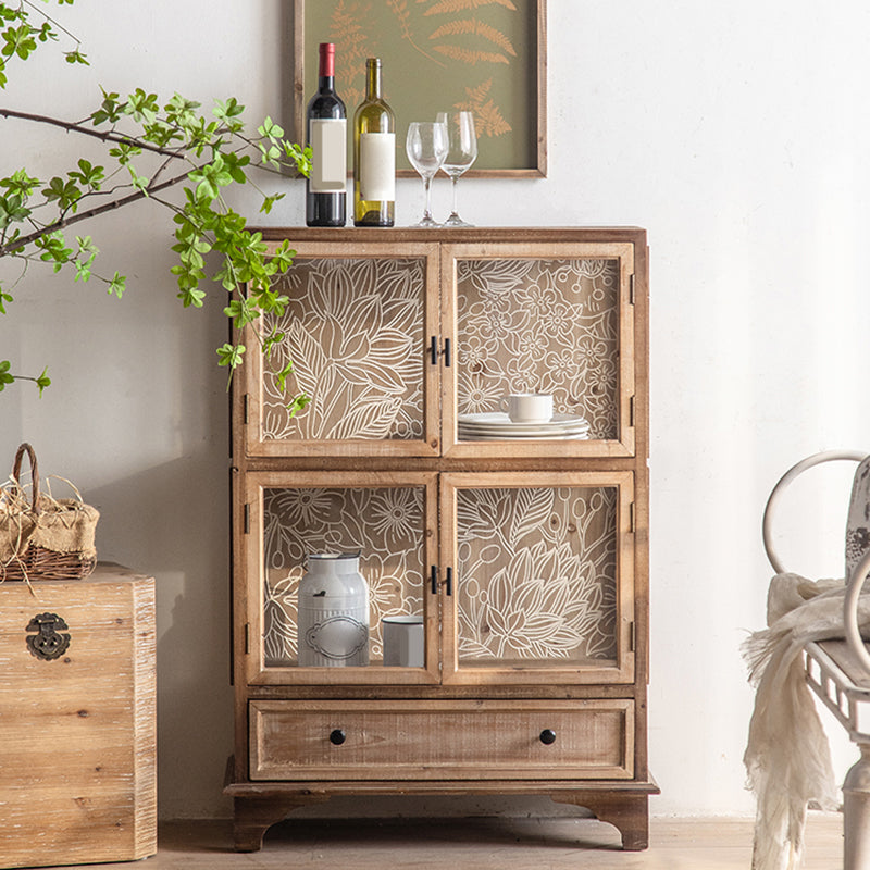 Traditional Oil Oak Curio Cabinet Glass Doors Hutch Buffet with Doors