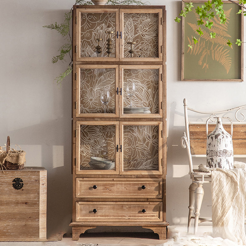 Traditional Oil Oak Curio Cabinet Glass Doors Hutch Buffet with Doors