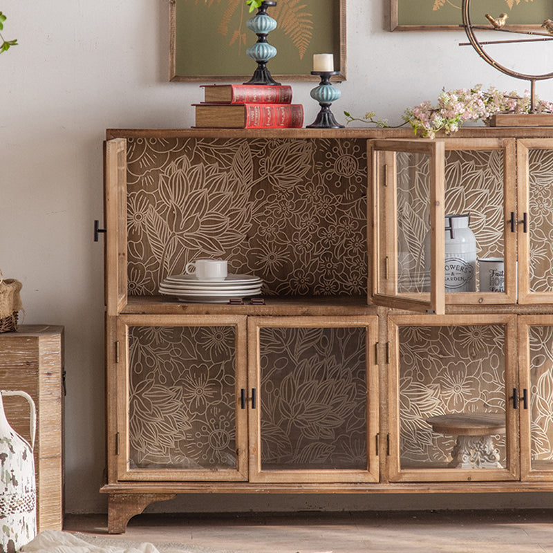 Traditional Oil Oak Curio Cabinet Glass Doors Hutch Buffet with Doors