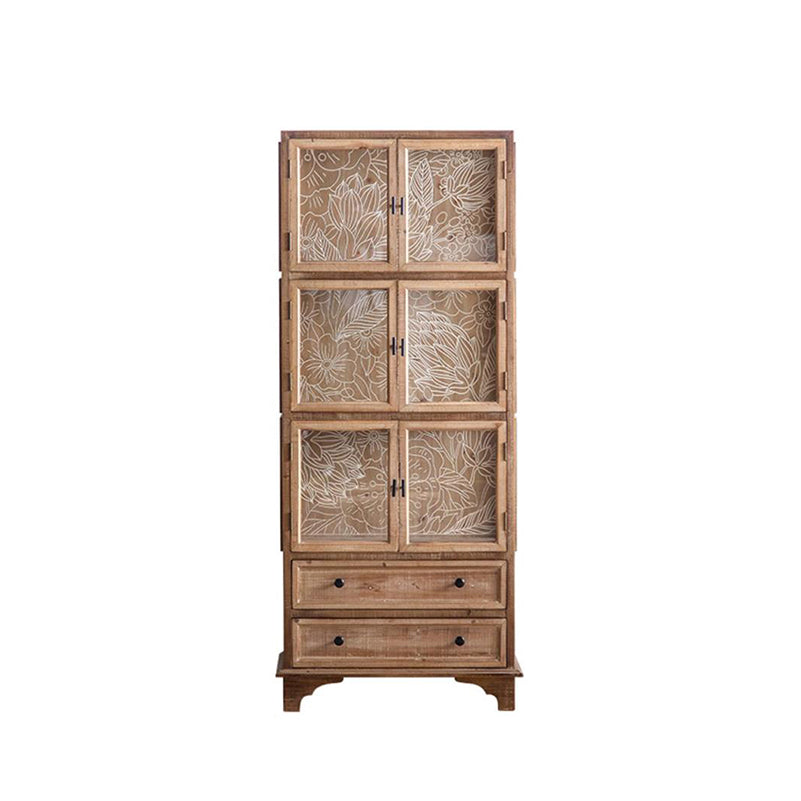 Traditional Oil Oak Curio Cabinet Glass Doors Hutch Buffet with Doors