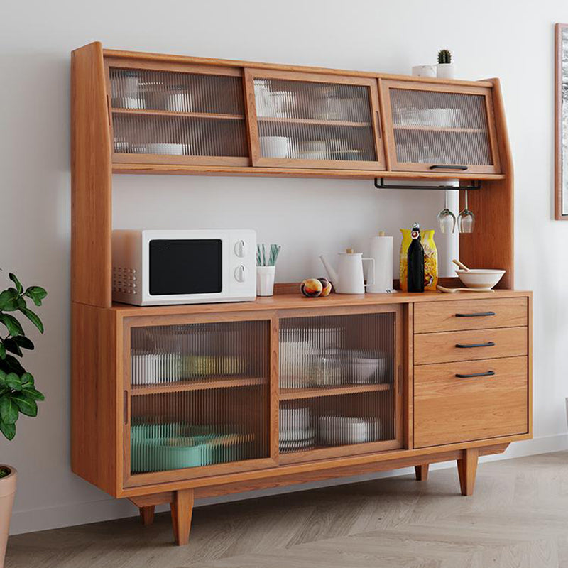 Contemporary Glass Doors Dining Hutch Pine Hutch Buffet with Doors