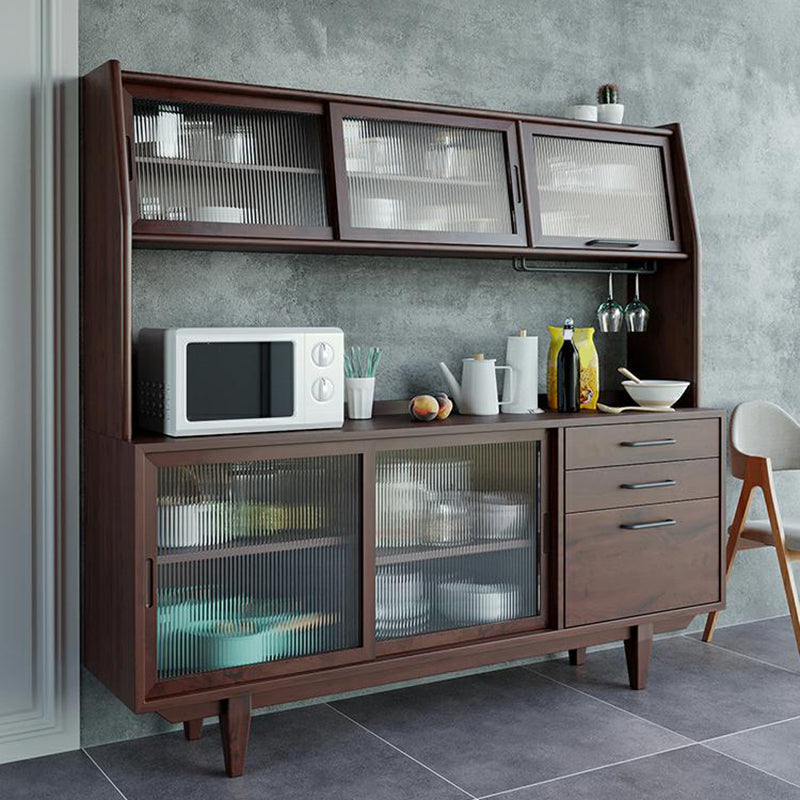 Contemporary Glass Doors Dining Hutch Pine Hutch Buffet with Doors