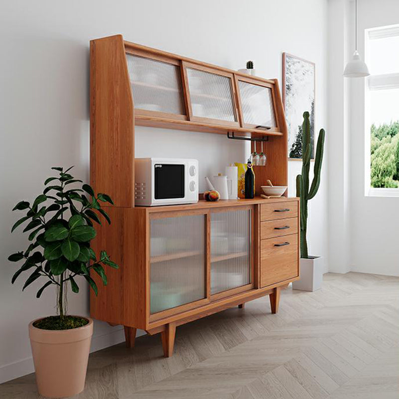 Contemporary Glass Doors Dining Hutch Pine Hutch Buffet with Doors