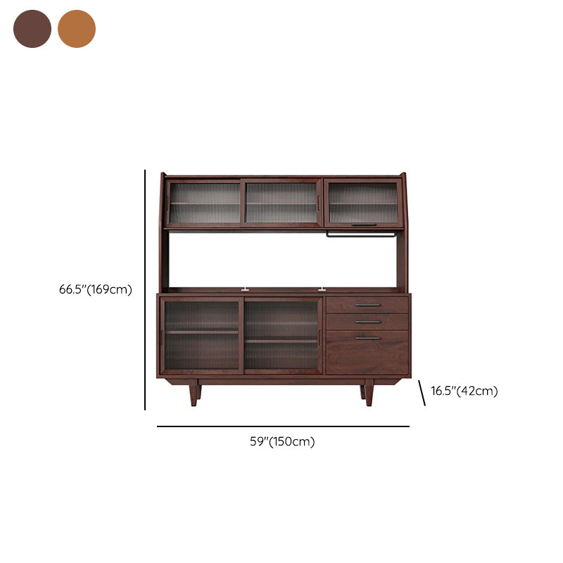 Contemporary Glass Doors Dining Hutch Pine Hutch Buffet with Doors