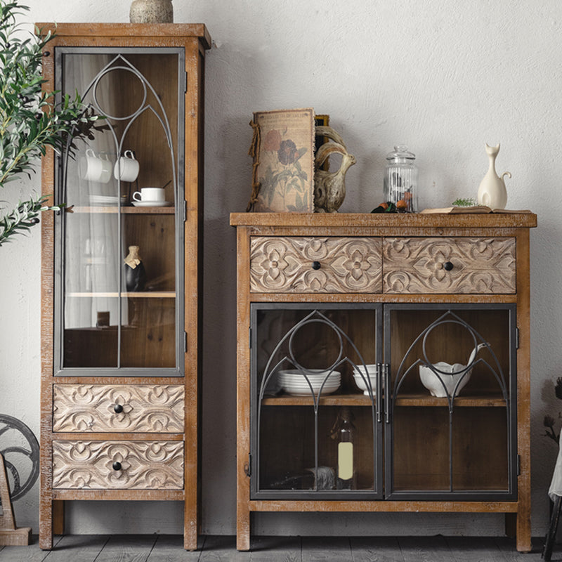 Traditional Display Stand Solid Wood Hutch Cabinet with Doors for Dining Room