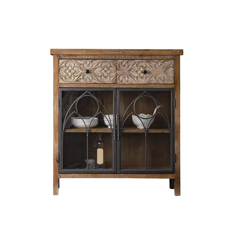 Traditional Display Stand Solid Wood Hutch Cabinet with Doors for Dining Room