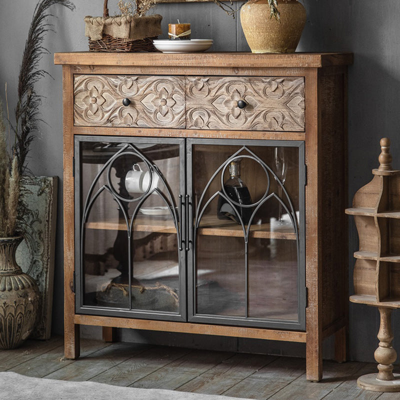 Traditional Display Stand Solid Wood Hutch Cabinet with Doors for Dining Room