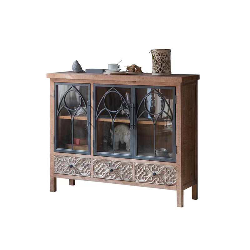 Traditional Display Stand Solid Wood Hutch Cabinet with Doors for Dining Room