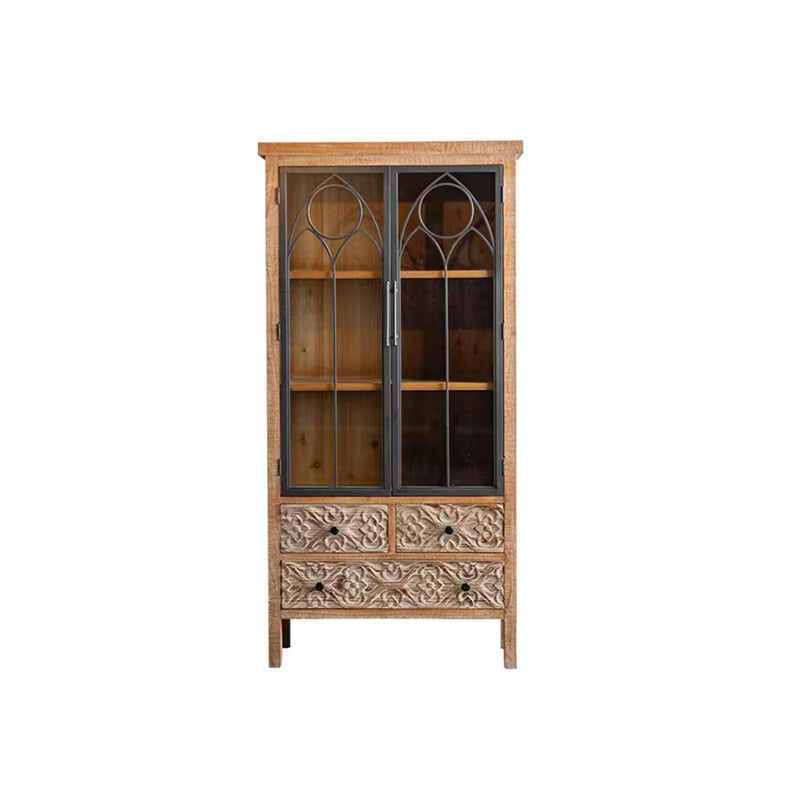 Traditional Display Stand Solid Wood Hutch Cabinet with Doors for Dining Room