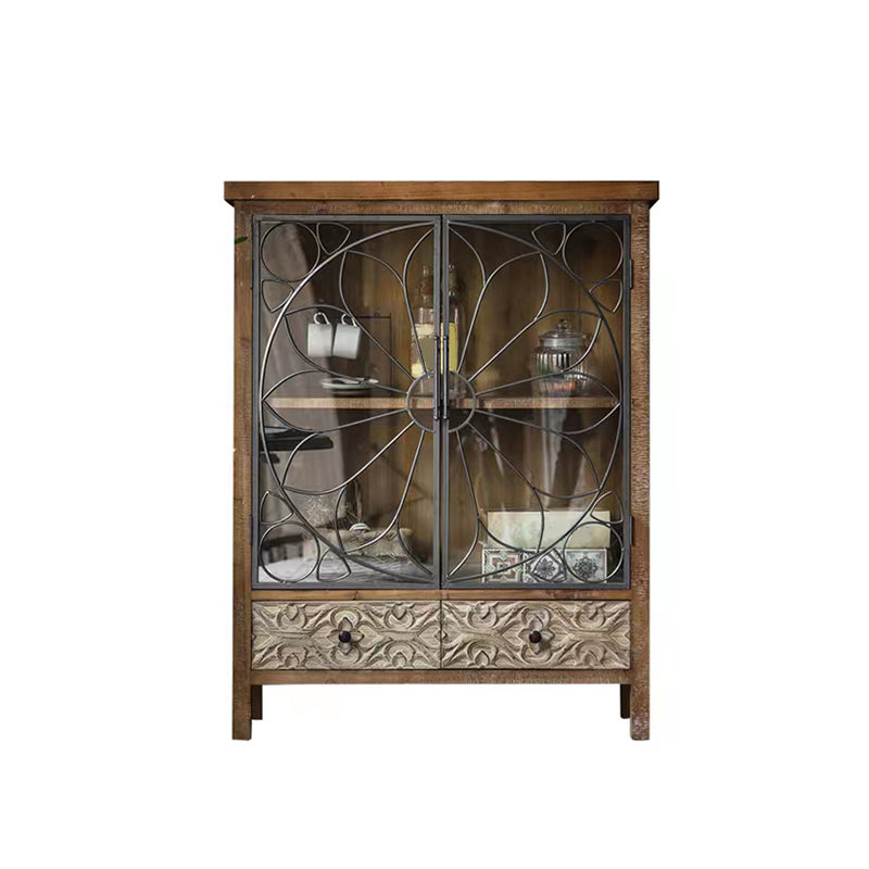 Traditional Display Stand Solid Wood Hutch Cabinet with Doors for Dining Room