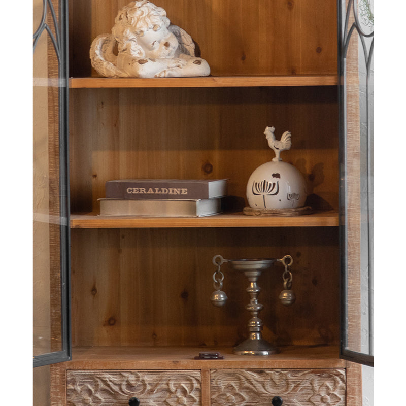 Traditional Display Stand Solid Wood Hutch Cabinet with Doors for Dining Room