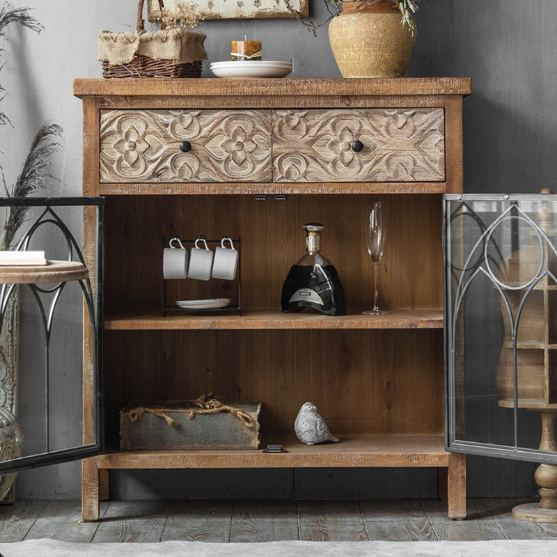 Traditional Display Stand Solid Wood Hutch Cabinet with Doors for Dining Room