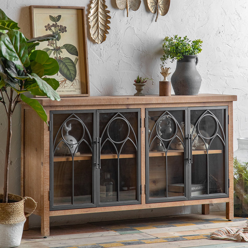 Traditional Display Stand Solid Wood Hutch Cabinet with Doors for Dining Room