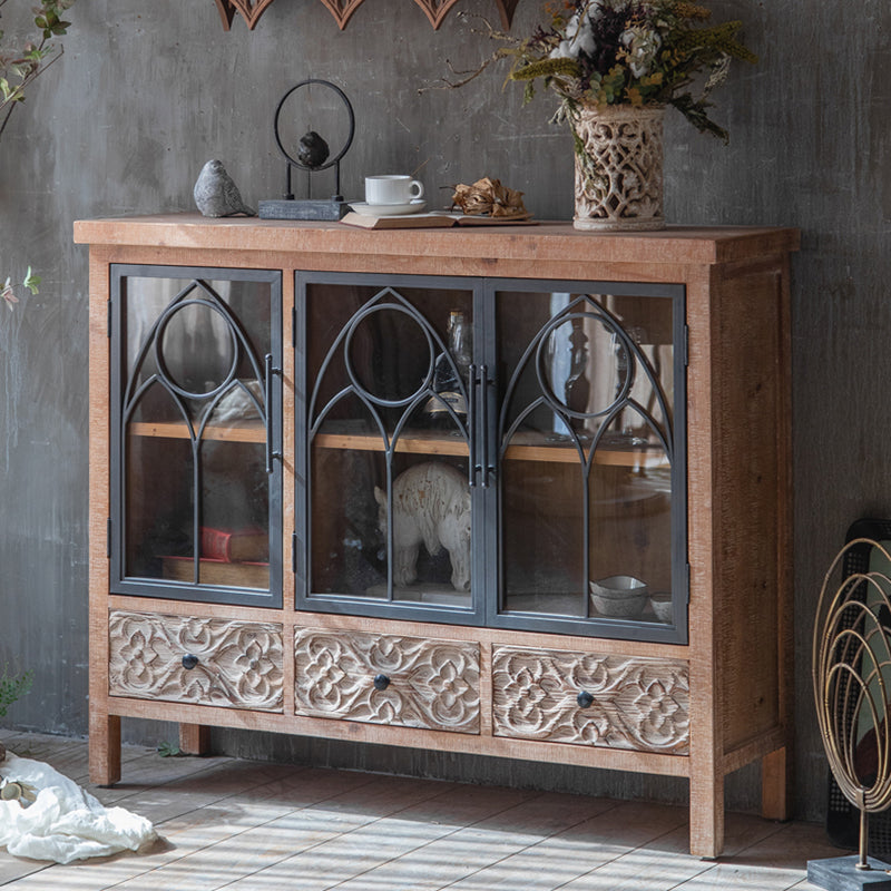 Traditional Display Stand Solid Wood Hutch Cabinet with Doors for Dining Room