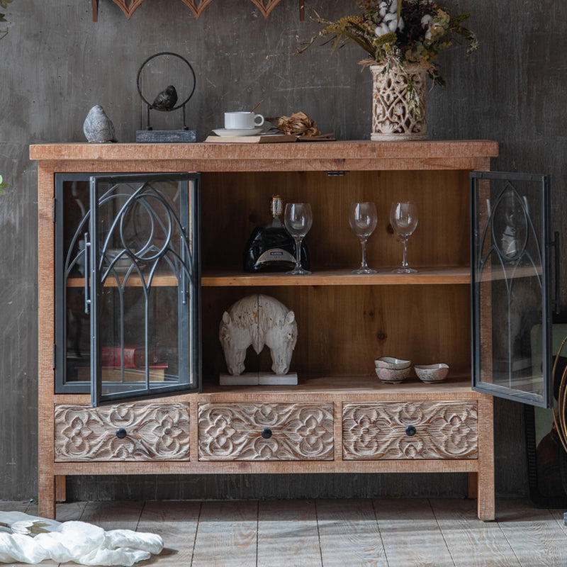 Traditional Display Stand Solid Wood Hutch Cabinet with Doors for Dining Room