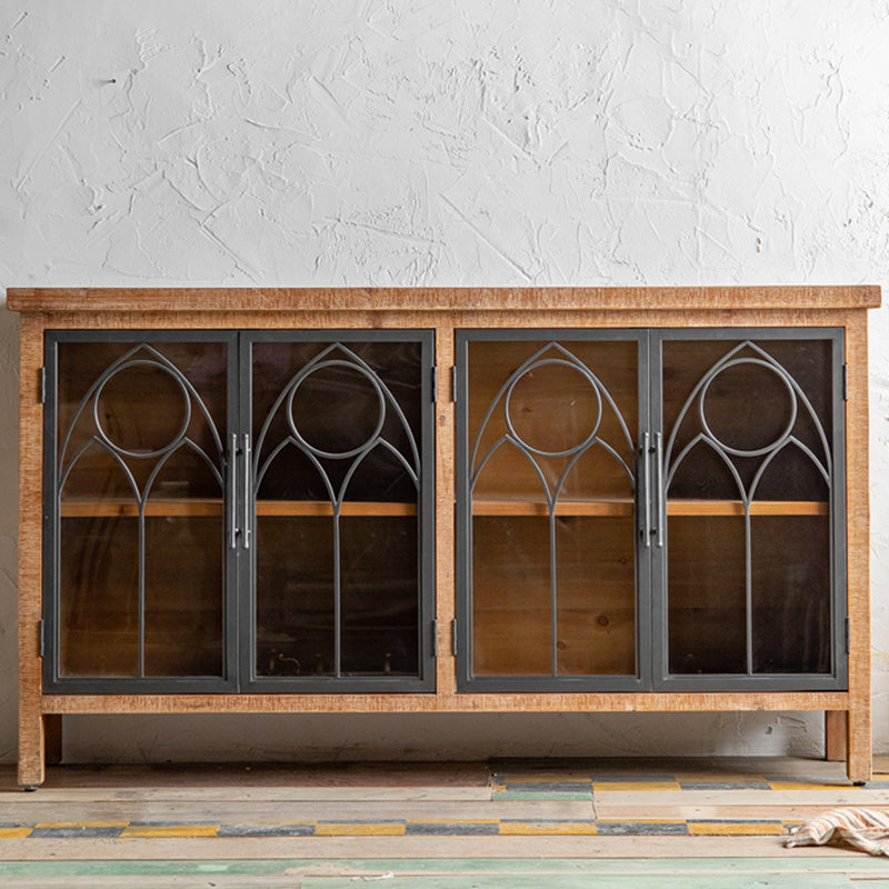 Traditional Display Stand Solid Wood Hutch Cabinet with Doors for Dining Room