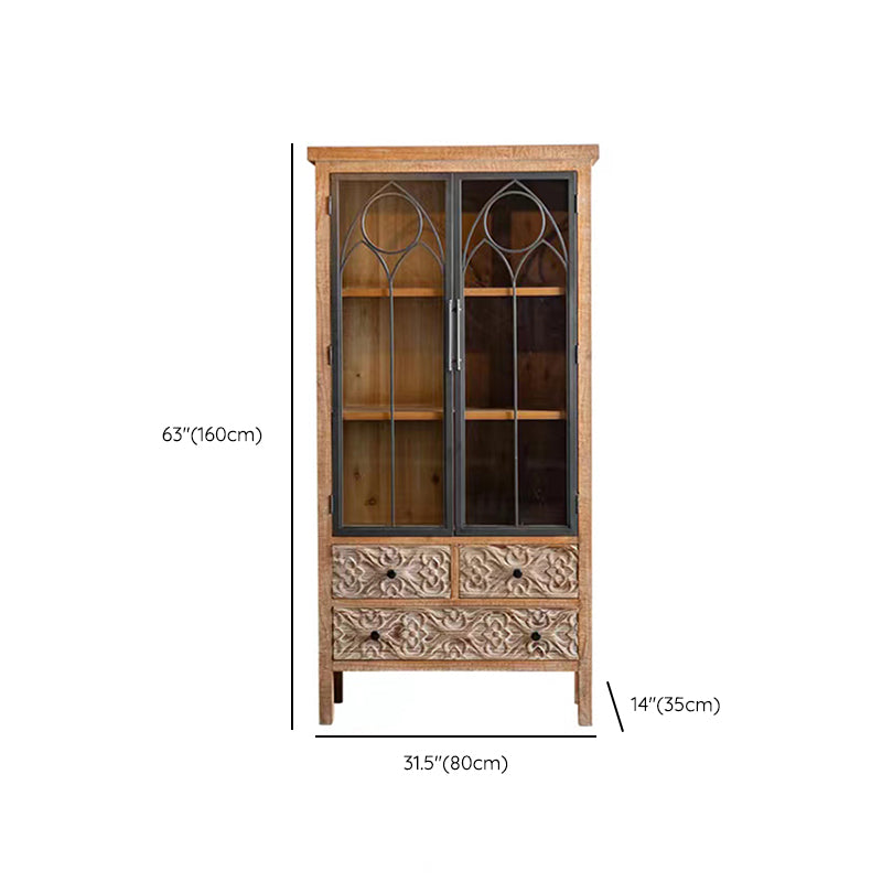 Traditional Display Stand Solid Wood Hutch Cabinet with Doors for Dining Room