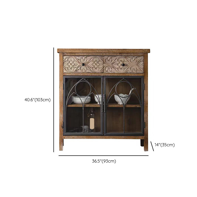 Traditional Display Stand Solid Wood Hutch Cabinet with Doors for Dining Room