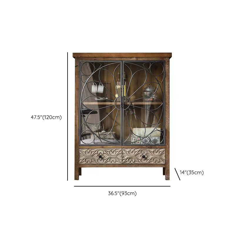 Traditional Display Stand Solid Wood Hutch Cabinet with Doors for Dining Room