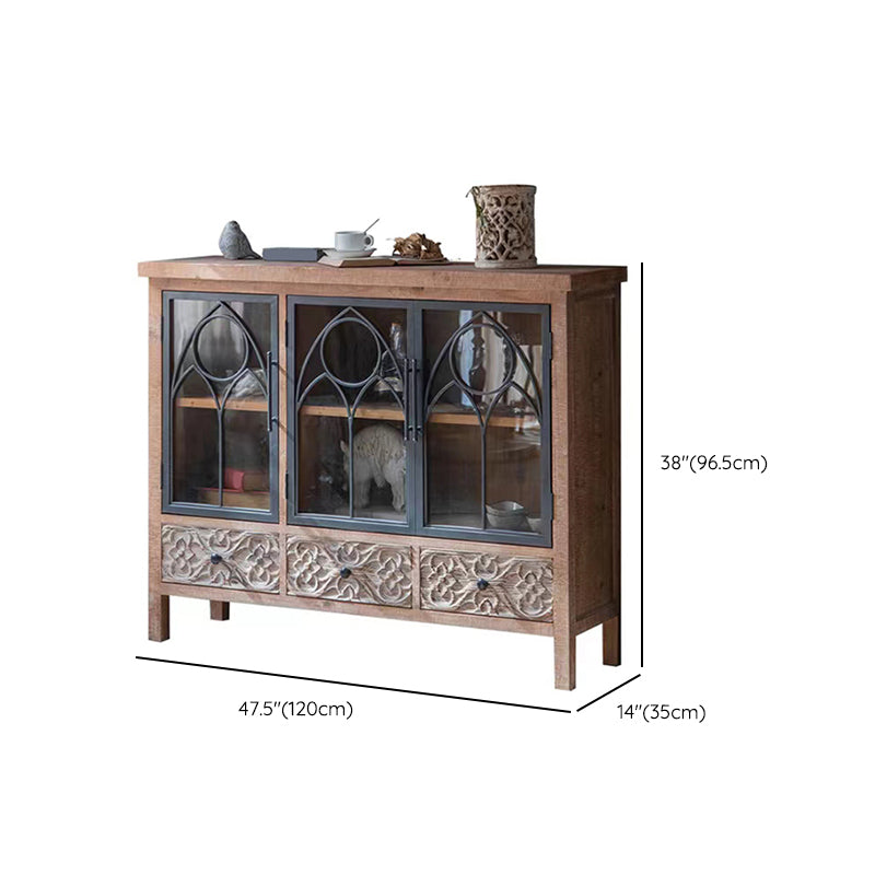 Traditional Display Stand Solid Wood Hutch Cabinet with Doors for Dining Room