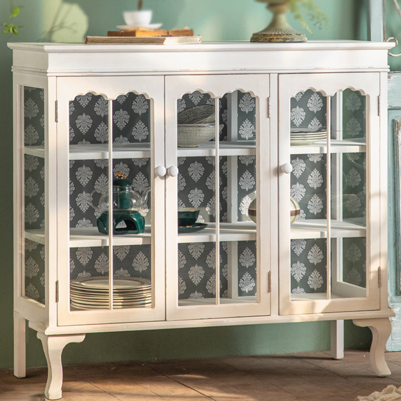 Traditional Solid Wood Curio Cabinet Glass Doors Hutch Buffet with Doors