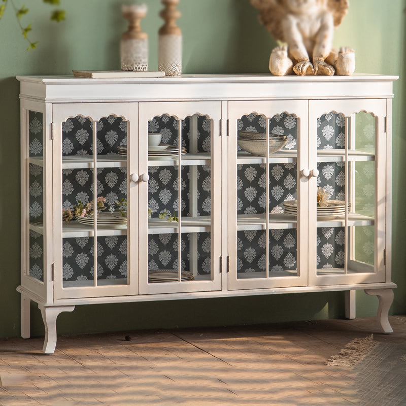 Traditional Solid Wood Curio Cabinet Glass Doors Hutch Buffet with Doors