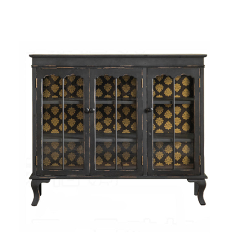 Traditional Solid Wood Curio Cabinet Glass Doors Hutch Buffet with Doors