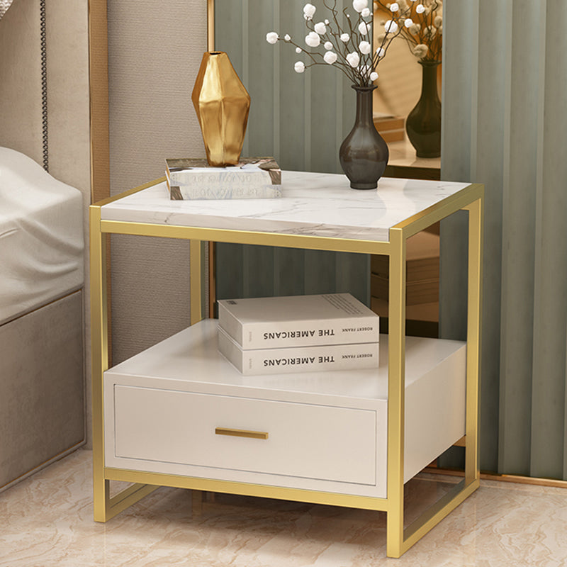 Marble Bed Nightstand Open Storage Bedside Cabinet with Drawer