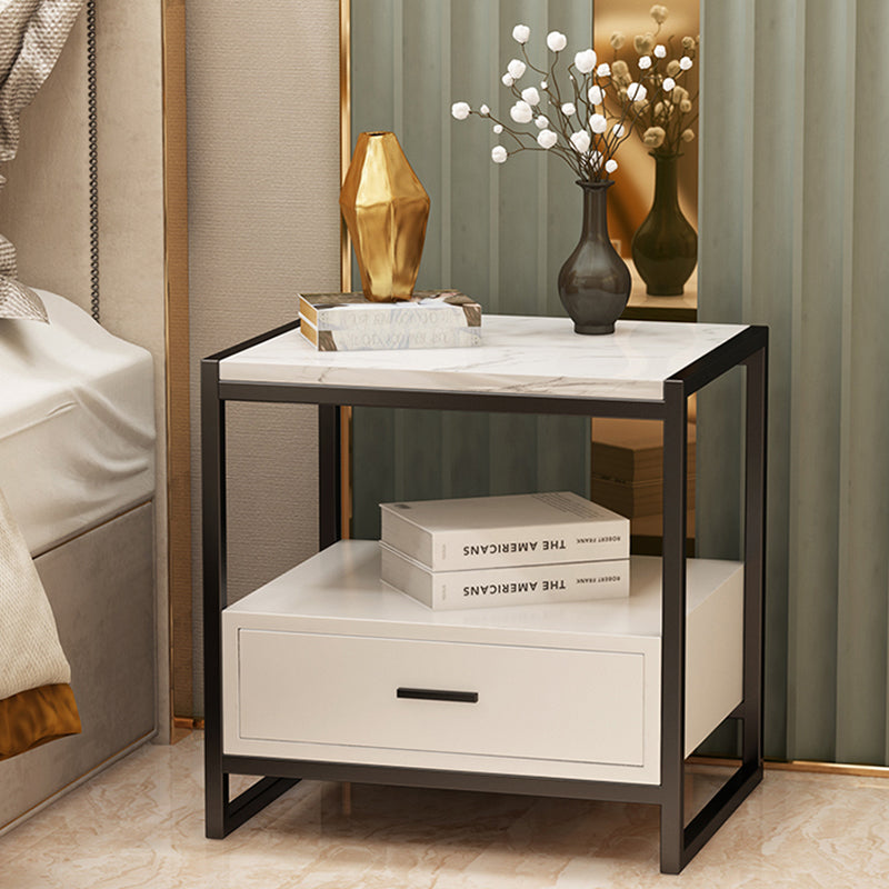 Marble Bed Nightstand Open Storage Bedside Cabinet with Drawer