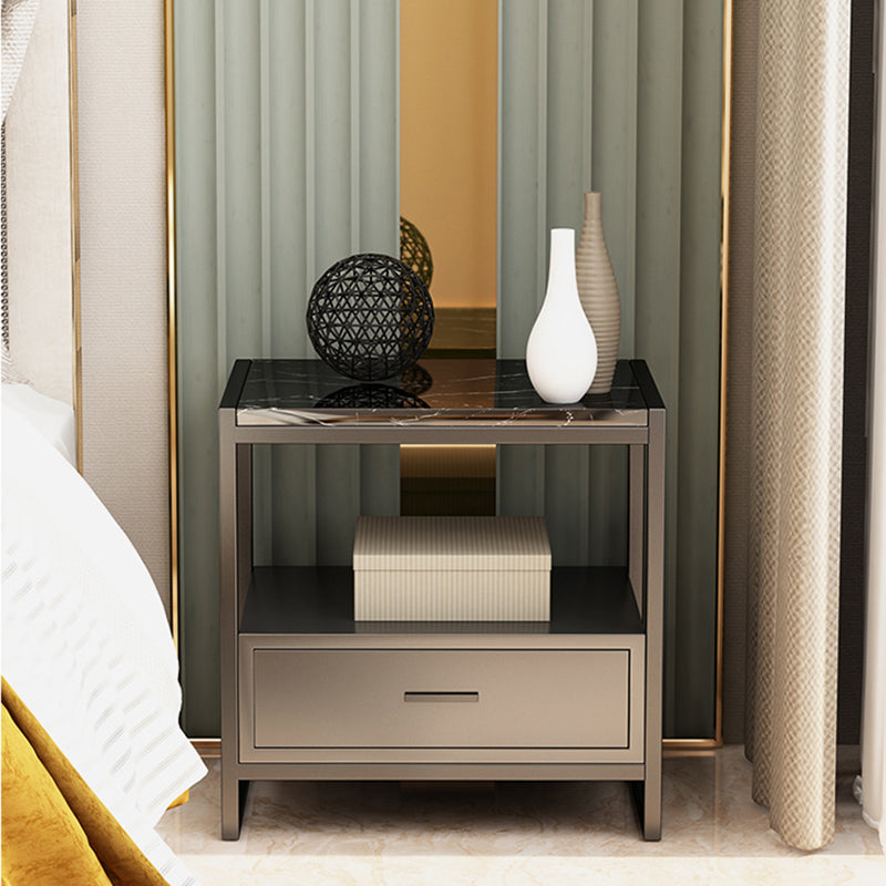 Marble Bed Nightstand Open Storage Bedside Cabinet with Drawer