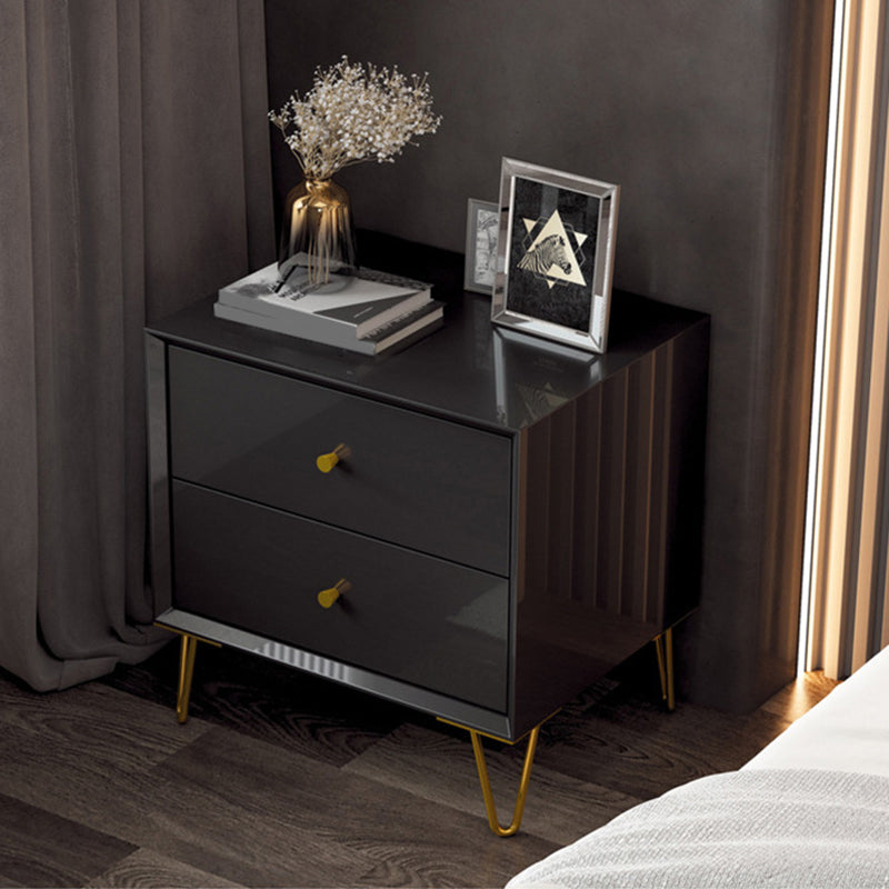 Faux Wood Bed Nightstand Contemporary Bedside Cabinet with Drawers