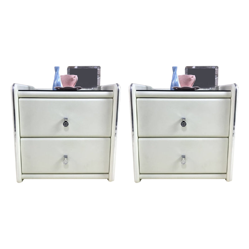 Glass Bed Nightstand Contemporary Bedside Cabinet with Drawers