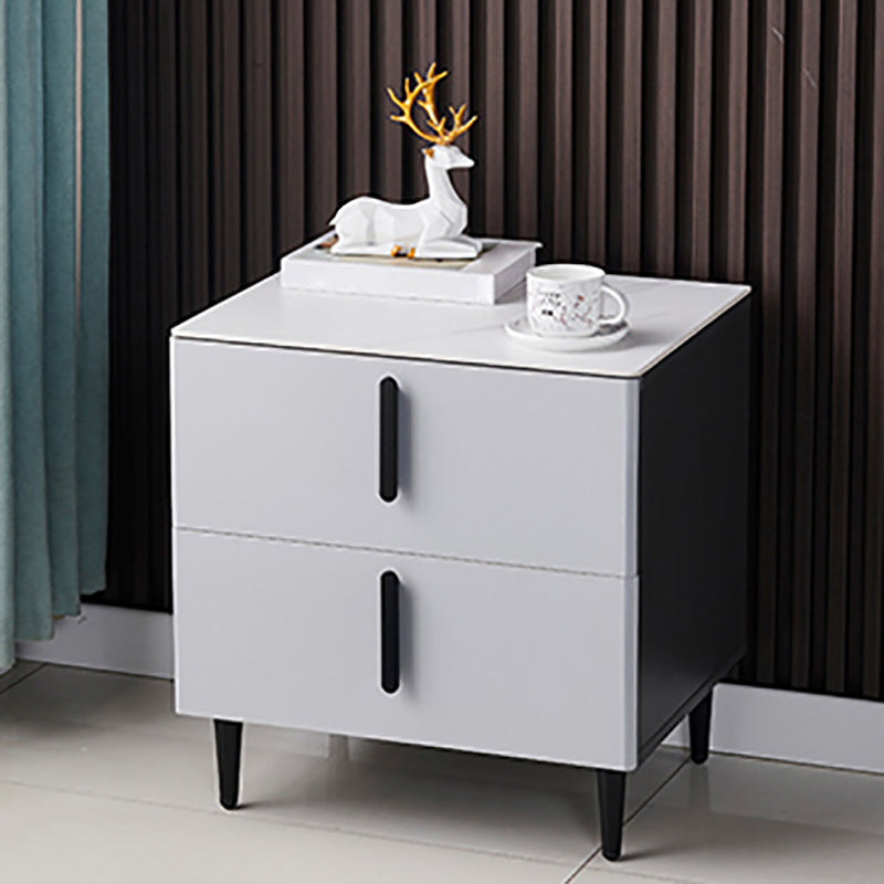 Stone Accent Table Nightstand Contemporary Night Table with 2 Drawers