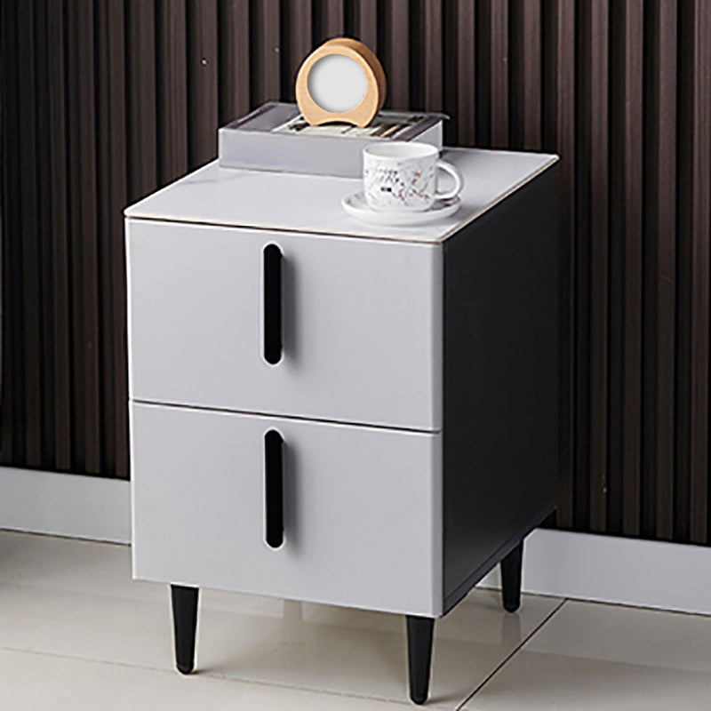 Stone Accent Table Nightstand Contemporary Night Table with 2 Drawers