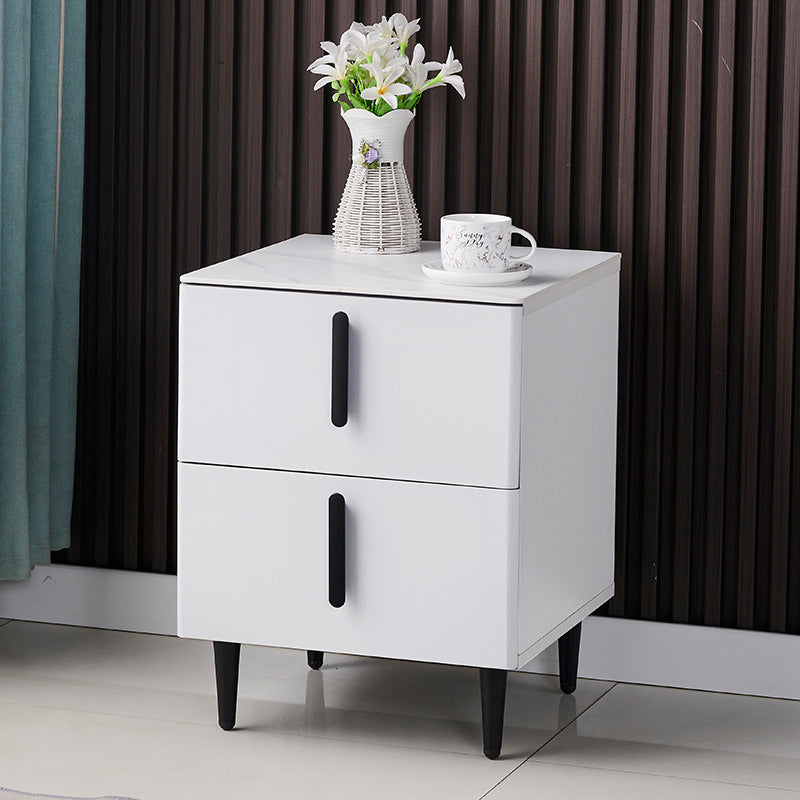 Stone Accent Table Nightstand Contemporary Night Table with 2 Drawers