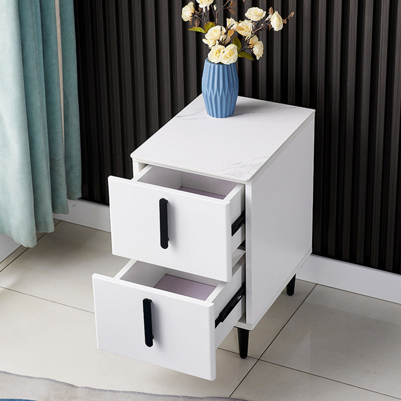 Stone Accent Table Nightstand Contemporary Night Table with 2 Drawers