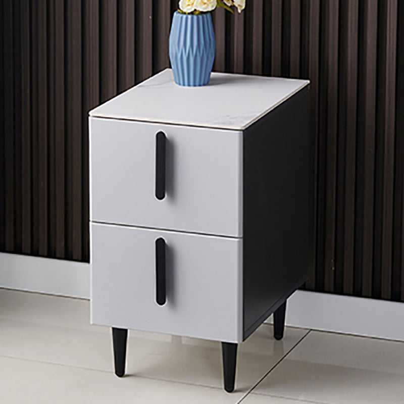 Stone Accent Table Nightstand Contemporary Night Table with 2 Drawers