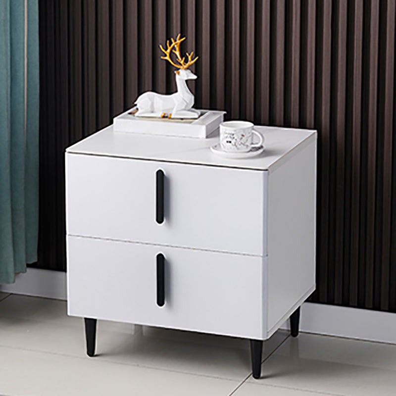 Stone Accent Table Nightstand Contemporary Night Table with 2 Drawers