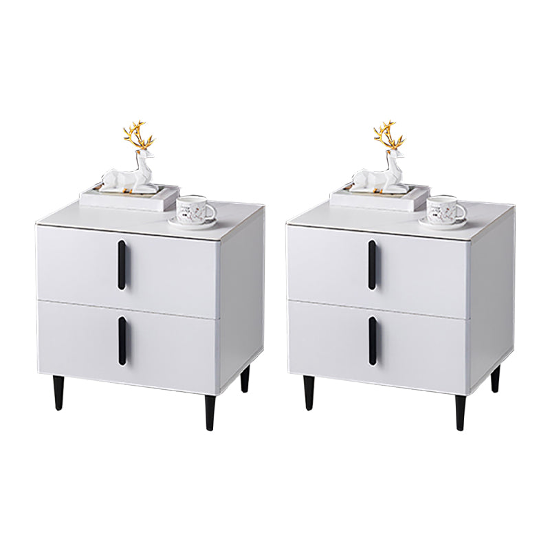 Stone Accent Table Nightstand Contemporary Night Table with 2 Drawers