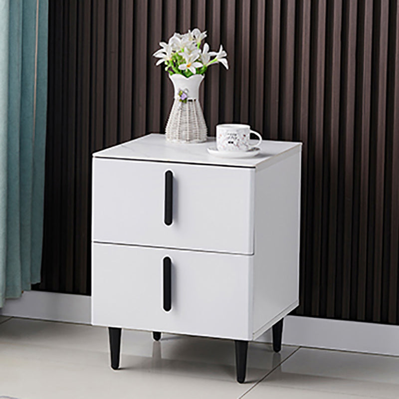 Stone Accent Table Nightstand Contemporary Night Table with 2 Drawers