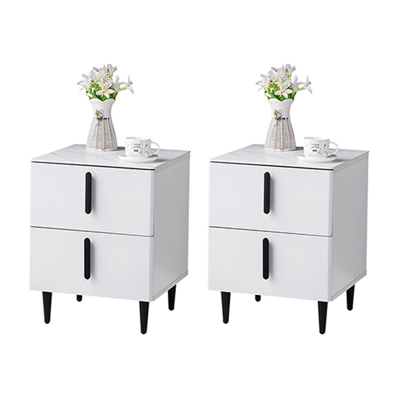 Stone Accent Table Nightstand Contemporary Night Table with 2 Drawers