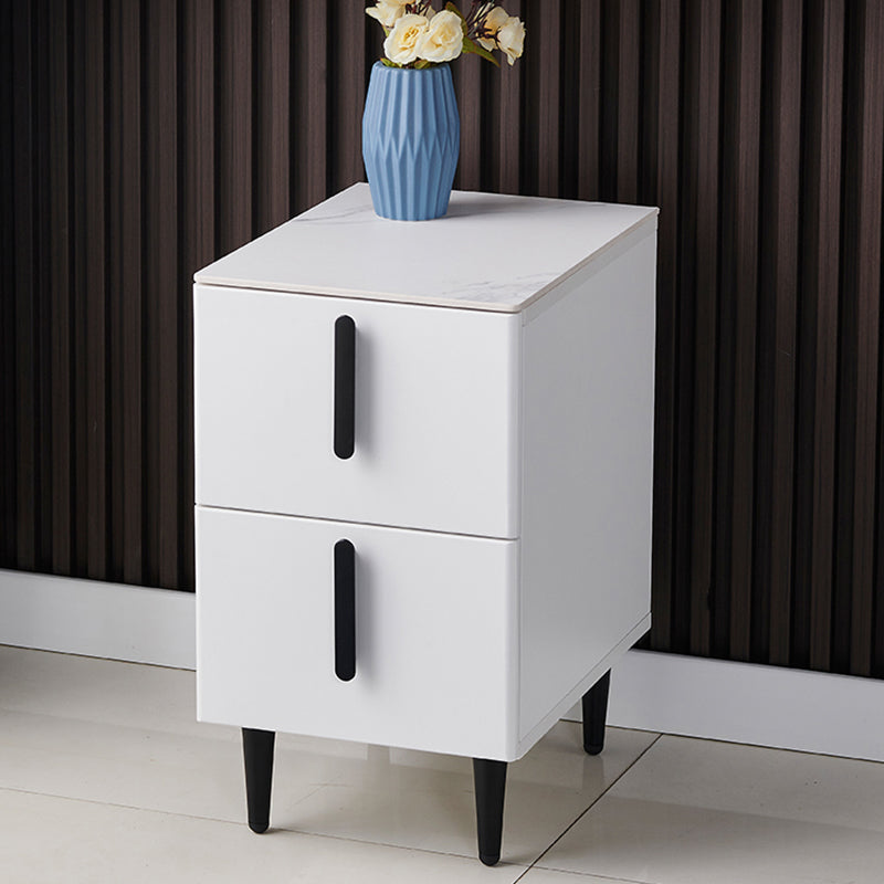 Stone Accent Table Nightstand Contemporary Night Table with 2 Drawers