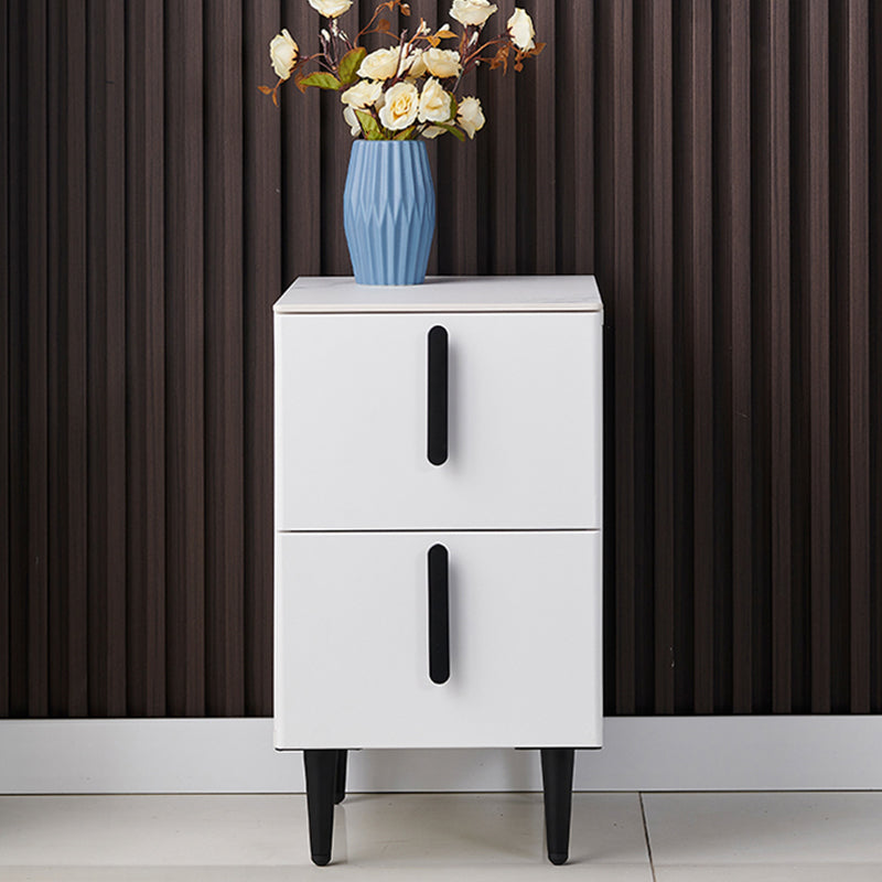 Stone Accent Table Nightstand Contemporary Night Table with 2 Drawers