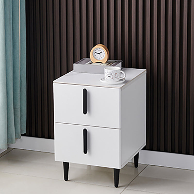 Stone Accent Table Nightstand Contemporary Night Table with 2 Drawers