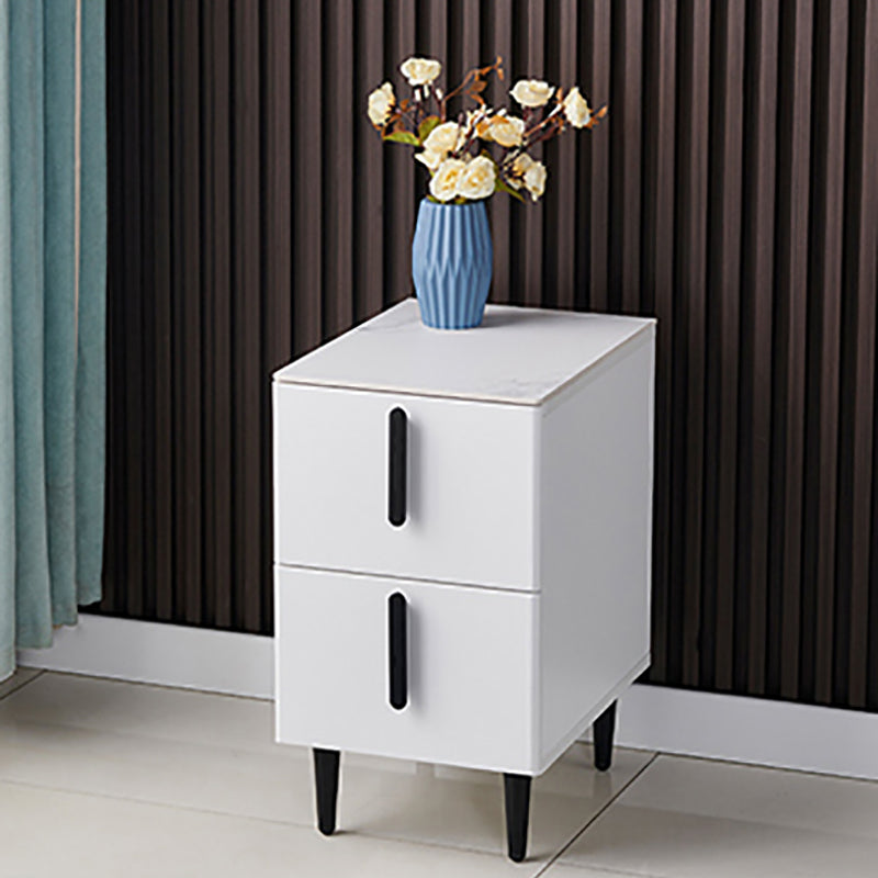 Stone Accent Table Nightstand Contemporary Night Table with 2 Drawers